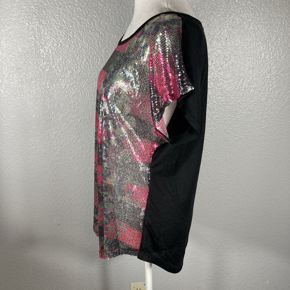 Sequin Top L Floral Sheer Shimmer Blouse Sparkle Whimsigoth Glam Cato - Picture 9 of 14